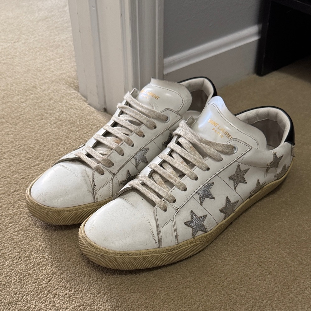 Saint Laurent White Sneakers with Star Accents
